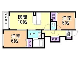 グランデ・ミロウ 2LDKの間取図画像