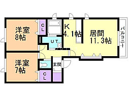 カーサフェリーチェはなみずき 2LDKの間取図画像