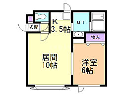 アドゥニス2 1LDKの間取図画像