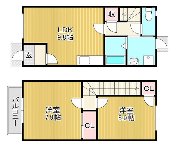 BelleShine（ベルシャイン） ｜滋賀県犬上郡豊郷町大字四十九院(賃貸アパート2LDK・2階・59.64㎡)の写真 その2