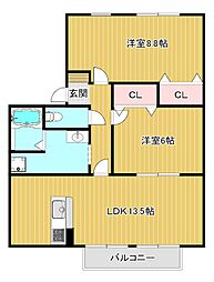 パレ・ファミール 2LDKの間取図画像