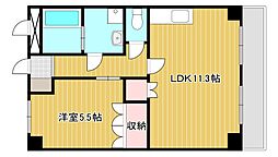 テンプルリバー2番館 1LDKの間取図画像
