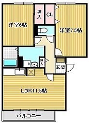 メルベーユ吉兆A棟 2LDKの間取図画像