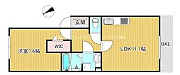 アイル東近江 1LDKの間取図画像