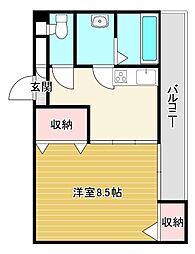 F・Kハイム 1Kの間取図画像