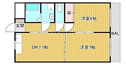 ヴィラフローレンス 2DKの間取図画像