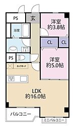 四ツ橋セントラルハイツ 2LDKの間取図画像