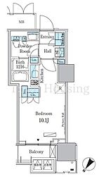 都営大江戸線 勝どき駅 徒歩12分の賃貸マンション 14階ワンルームの間取り