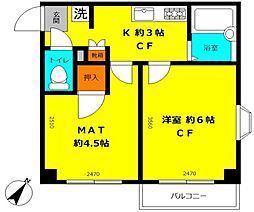 ヴィラ高安 2Kの間取図画像