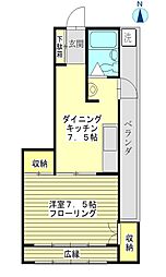 横山ビル 1DKの間取図画像