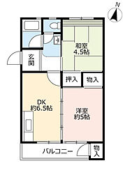 UR都市機構豊明団地26棟 2DKの間取図画像