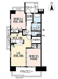 UR都市機構アーバンラフレ鳴海6号棟 2LDKの間取図画像