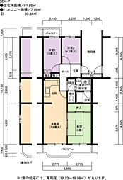 UR都市機構徳重団地6号棟 3DKの間取図画像
