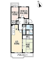 UR都市機構徳重団地6号棟 3LDKの間取図画像