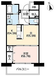 アーバンラフレ鳴子5号棟 1DKの間取図画像