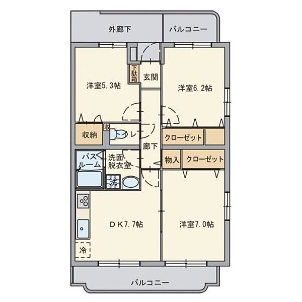 フォンテーヌ並木II 201｜静岡県御殿場市萩原(賃貸マンション3DK・2階・62.81㎡)の写真 その2