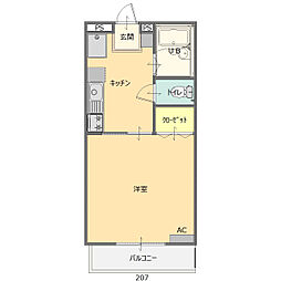 テラルージュ協栄 1Kの間取図画像