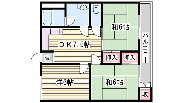 コーポ光 ｜兵庫県明石市北朝霧丘1丁目(賃貸マンション3DK・3階・53.26㎡)の写真 その2