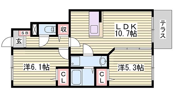 フォンターナ江井島 ｜兵庫県明石市大久保町江井島(賃貸アパート2LDK・1階・50.30㎡)の写真 その2