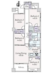 プラウド仙台勾当台 4LDKの間取図画像