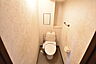 トイレ：トイレ、棚がありトイレ用品など設置する事ができます