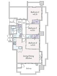 エイルマンション千早駅前 3LDKの間取図画像
