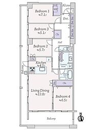 プリンスハイツ鳴尾北 4LDKの間取図画像
