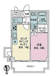 ライオンズマンション二条高倉 1LDKの間取図画像