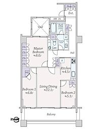 御殿山ハウス 3LDKの間取図画像