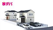 【A号棟】完成予想外観！手前の建物になります。 ・4LDK ・LDK16帖、隣接洋室6.06帖 ・全居室収納完備 ・リビング階段 ・2部屋から出入り可能バルコニー ・駐車場並列2台可