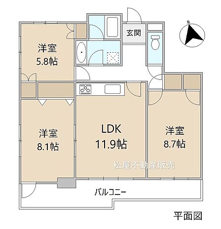 3LDK ※図面と現況に相違ある場合には現況優先とします。