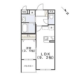 プレステージ清水 3階1LDKの間取り