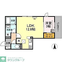 セジュールコートHARA 1LDKの間取図画像