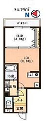 Casa大濠西 1DKの間取図画像