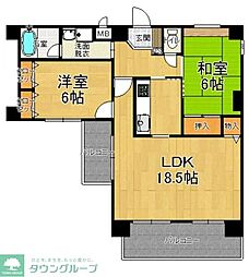 ハイライズ鳥飼 2LDKの間取図画像