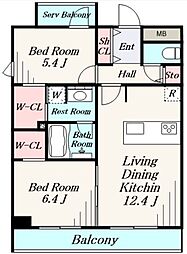 福岡市中央区港2丁目マンション 2LDKの間取図画像