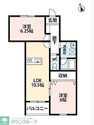 キミヱ野芥レジデンス1 2LDKの間取図画像