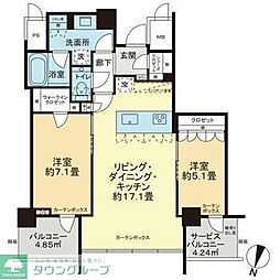 プレミスト天神赤坂タワー 2LDKの間取図画像