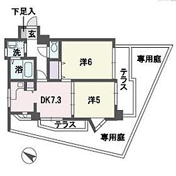 レフィナード南山荘 2DKの間取図画像
