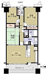 サーパスシティ豊中 3LDKの間取図画像