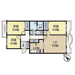 磯子レインボー南ハイツ3-5号棟 3LDKの間取図画像