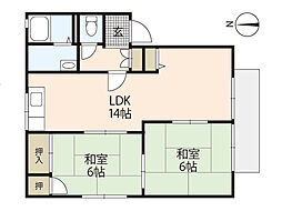 原田ハイツA 2LDKの間取図画像