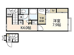 レオパレスKAMON6 1Kの間取図画像