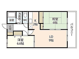 コーポツガワ 2LDKの間取図画像