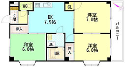セントラルリバーC 3DKの間取図画像