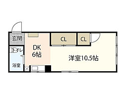 西本ビル 1DKの間取図画像