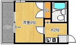 エステート1中広 1Kの間取図画像