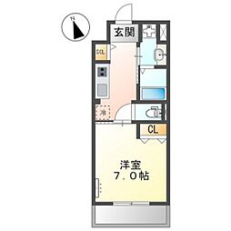 ラメール上天満 2階1Kの間取り