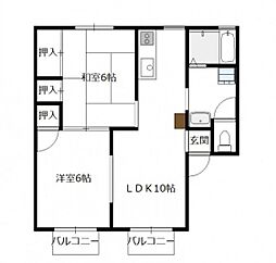 神賀グリーンハイツ6号棟 2LDKの間取図画像
