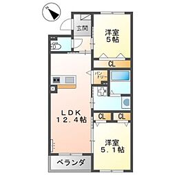 ORUTE東野 2LDKの間取図画像